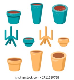 Flowerpot sticker set on white isolated backdrop. Plant pot for gift card, home plants store logo, bath tile, web landing page. Phone case or cloth print art. Flat style stock vector illustration