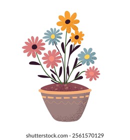 Flowerpot, summer, spring, flowers, Vector, For design, Isolated on white background