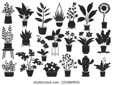 Flowerpot vector black icon set . Collection vector illustration pot of plant on white background. Isolated black icon set flowerpot for web design.