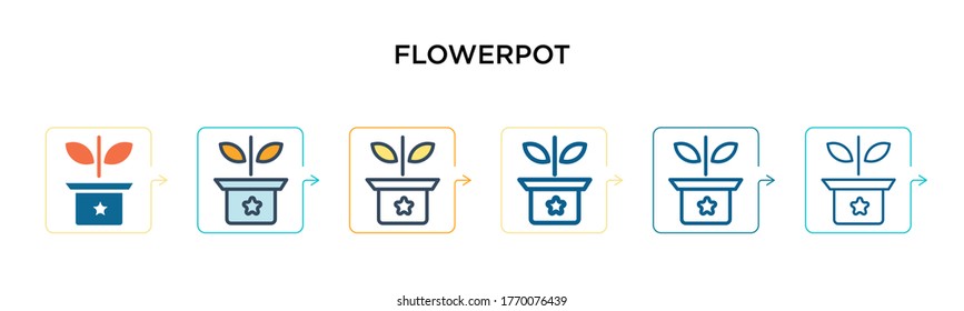 Flowerpot vector icon in 6 different modern styles. Black, two colored flowerpot icons designed in filled, outline, line and stroke style. Vector illustration can be used for web, mobile, ui