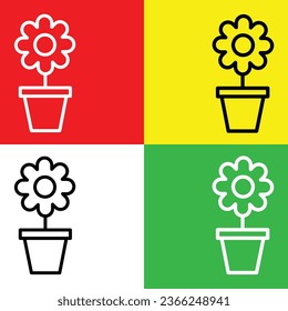 Flowerpot Vector Icon, Lineal style icon, from Agriculture icons collection, isolated on Red, Yellow, White and Green Background.