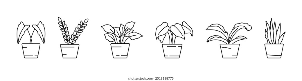 Flowerpot vector icon set. Plants in flowerpots. Vector.