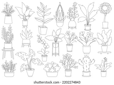 Flowerpot vector outline icon set . Collection vector illustration pot of plant on white background. Isolated outline icon set flowerpot for web design.