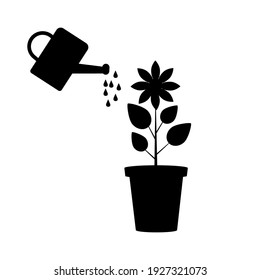 Flowerpot watering can. Vector illustration isolated. Nature illustration. Stock image. EPS 10.