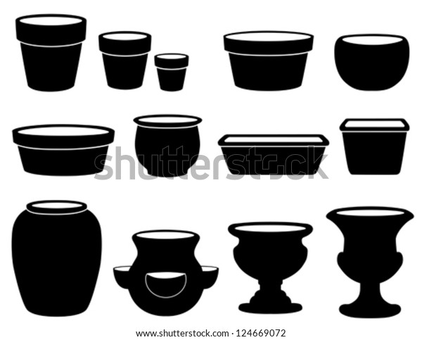 Flowerpots Clay Pottery Ceramics Saucers Bulb Stock Vector