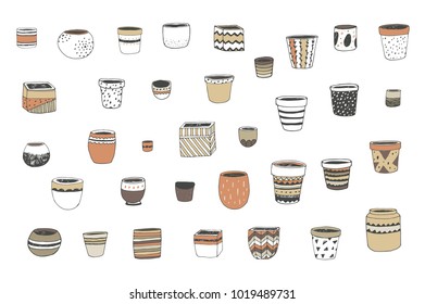 Flowerpots and Pottery. Vector illustration.