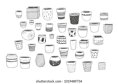 Flowerpots and Pottery. Vector illustration.