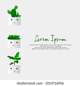 Flowerpots with smiles. Pots with moods. Vector background.