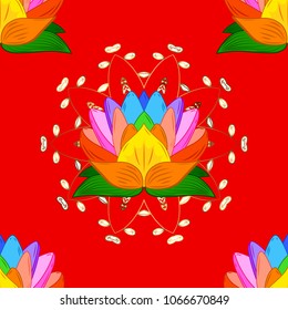 Flowers. Abstract ethnic vector seamless pattern. Flowers of the valley on red, orange, green, yellow and pink colors.