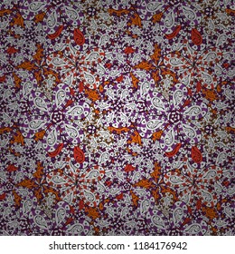 Flowers. Abstract ethnic vector seamless pattern. Flowers of the valley on white, purple and black colors.