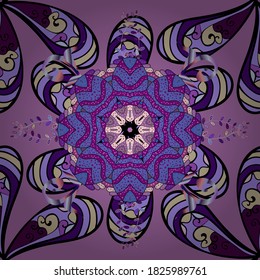 Flowers. Abstract ethnic vector seamless pattern. Flowers of the valley on violet, black and purple colors.