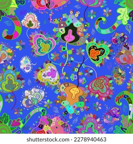 Flowers. Abstract ethnic vector seamless pattern. Flowers of the valley on pleasant colors. 