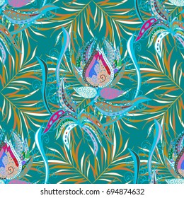 Flowers. Abstract ethnic vector seamless pattern. Flowers of the valley on colorful background.