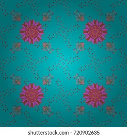 Flowers. Abstract ethnic vector seamless pattern. Flowers of the valley on blue, violet and pink colors.