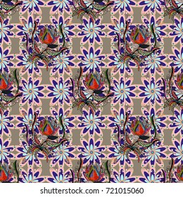 Flowers. Abstract ethnic vector seamless pattern. Flowers of the valley on neutral, beige and violet colors.