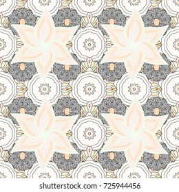 Flowers. Abstract ethnic vector seamless pattern. Flowers of the valley on neutral, beige and black colors.