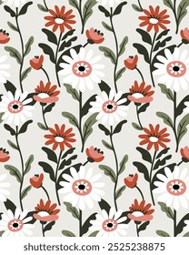 flowers abstract, modern style. seamless pattern for decorating all fashion designs, fabrics, wallpapers and prints. on a light background