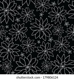 Flowers - Abstract Nature Pattern with plants, Monochrome. Endless pattern can be used for wallpaper,  web page background, surface textures, pattern fills,