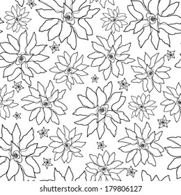 Flowers - Abstract Nature Pattern with plants, Monochrome. Endless pattern can be used for wallpaper, web page background, surface textures, pattern fills, 