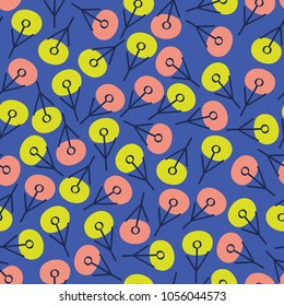 Flowers abstract pattern in contrast color. A playful, modern, and flexible pattern for brand who has cute and fun style. Repeated pattern. Happy and bright mood.