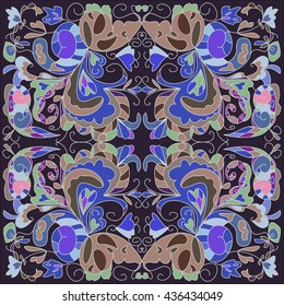 Flowers abstract pattern on a black background. Vector illustration