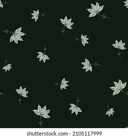 Flowers abstract seamless pattern. Hand drawn nature background. Repeated texture in doodle style for fabric, wrapping paper, wallpaper, tissue. Vector illustration.