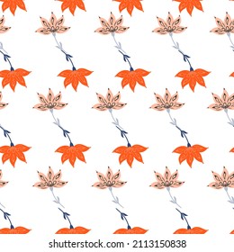 Flowers abstract seamless pattern. Hand drawn nature background. Repeated texture in doodle style for fabric, wrapping paper, wallpaper, tissue. Vector illustration.