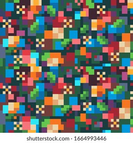 Flowers abstract seamless pattern for pixel art style game, fabric textures,  print for clothes. Isolated vector illustration. Design for stickers, logo, web, mobile app. 
