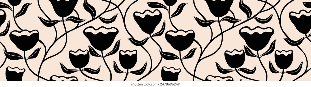 Flores Formas abstractas Vector sin patrón. Matisse estilo minimalista. Fondo botánico floral contemporáneo.