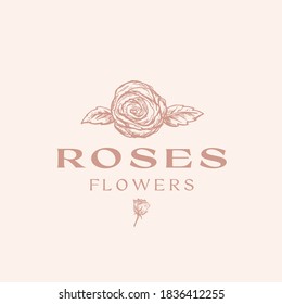 Flores Signo vectorial abstracto, símbolo o plantilla de logotipo. Ilustración con tipografía elegante de roscas dibujadas a mano. Tarjeta Romántica de Calidad Premium. Aislado.