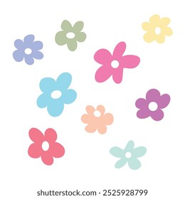 Сartoon flowers, aesthetic, multi-colored on a white background