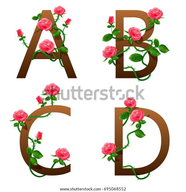 Flowers Alphabet Red Roses Vector Illustration Stock Vector (Royalty