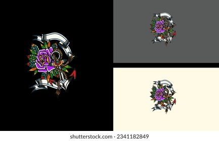 flowers and anchor vector mascot design