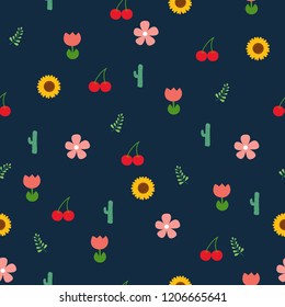 Flowers ans plants cute seamless pattern wallpaper