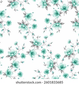 The flowers appear to be stylized representations of various blossoms, with soft, rounded petals in a light hue. They are arranged in clusters, with branches or stems in a muted tone.