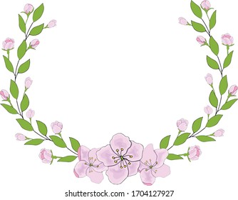 Flores de manzana para tarjetas de regalo. Conjunto de delicadas flores de manzana y corona para clípart. Flores de garland de mano vectorial de manzana celebrar festividades. Dibujo manual del vector Ilustración EPS10