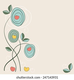 flowers and apples hand draw in abstract style, background