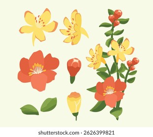 Flowers Arrangement floral nature colorful watercolor simple wedding decoration set