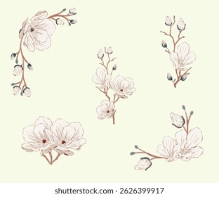 Flowers Arrangement floral nature colorful watercolor simple wedding decoration set