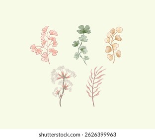 Flowers Arrangement floral nature colorful watercolor simple wedding decoration set