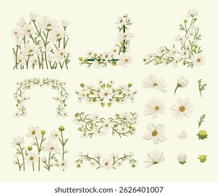 Flowers Arrangement floral nature colorful watercolor simple wedding decoration set