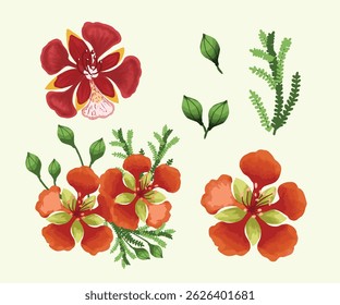 Flowers Arrangement floral nature colorful watercolor simple wedding decoration set