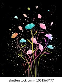 Flowers Arrangement with Petals Background Design. Floral design on dark background. Vector design.