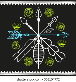 Flowers with arrows. Boho elements design