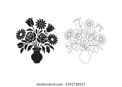 flowers art silhouettes black and white