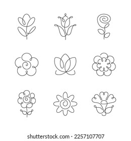 Flowers artistic style continuous line icons. Editable stroke.