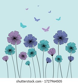 Flowers background in blue colors. Vector illustration