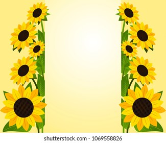 Flowers Background with Borders of Sunflower with Place for your information