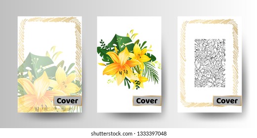  Fondo de flores. Folleto creativo con diseño follaje. Diseño moderno de portada.
