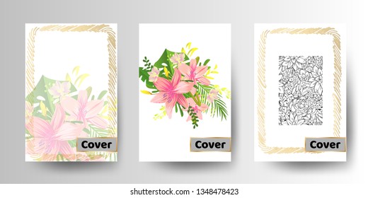 Flowers background. Brochure creative with foliage design. Modern brochure cover design.